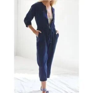 SUNDRY Anthropology Waisted Jumpsuit In Navy Gauze Size XS